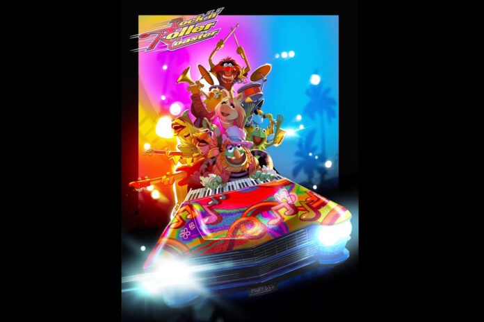 Concept art of the Muppets Rock 'n' Roller Coaster attraction.