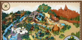 Cartoon concept art of Piston Peak in Magic Kingdom.