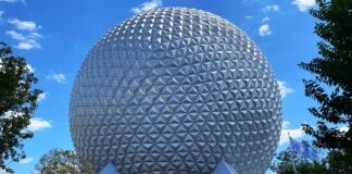 Exterior of Spaceship Earth at EPCOT during the day.