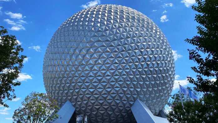 Exterior of Spaceship Earth at EPCOT during the day.