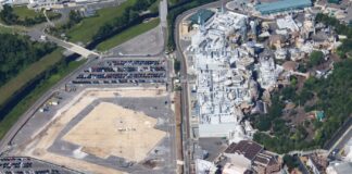 Land being cleared for the Monsters Inc. Door Coaster.