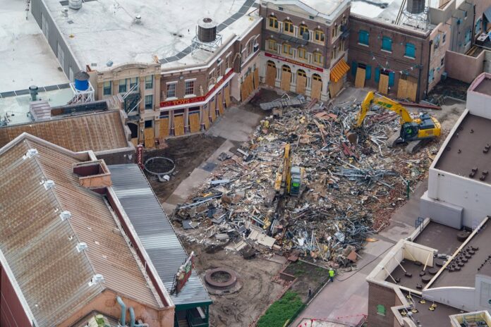 Aerial image of the old Muppet Store demolished at Hollywood Studios.
