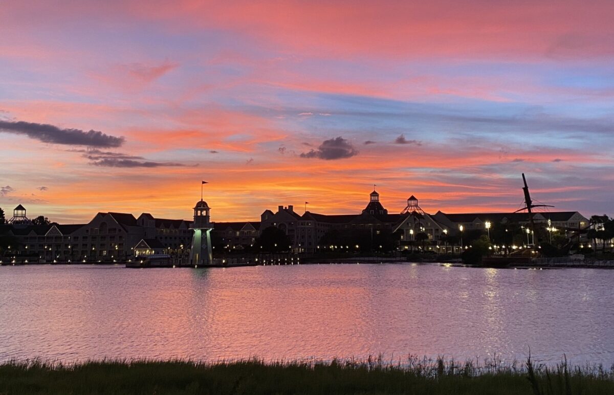 Disney's Yacht Club resort at sunset.