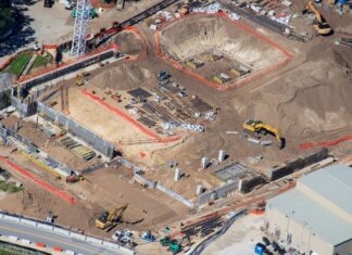 Aerial picture of construction on the Encanto ride at Disney's Animal Kingdom.