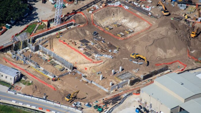 Aerial picture of construction on the Encanto ride at Disney's Animal Kingdom.