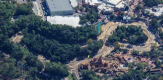 Aerial picture of a demolished Fort Langhorn at Magic Kingdom.