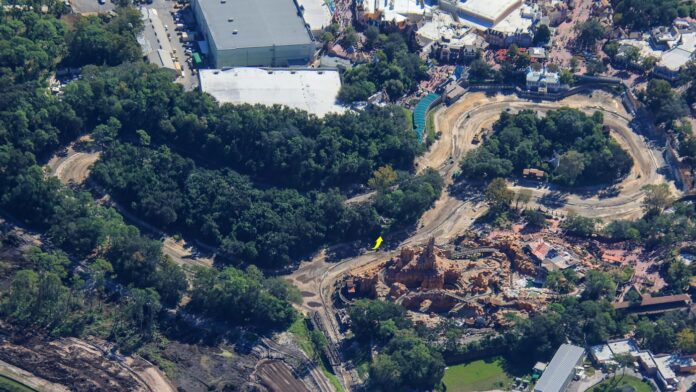 Aerial picture of a demolished Fort Langhorn at Magic Kingdom.