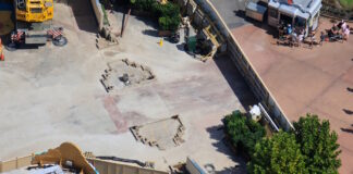 Aerial picture of the demolished arch at Hollywood Studios.