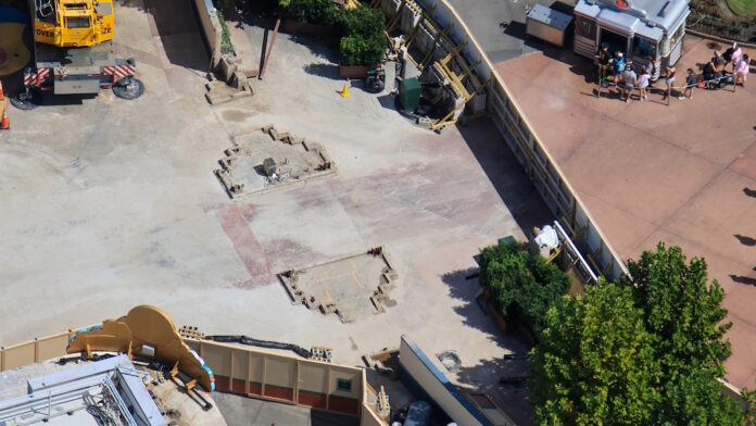 Aerial picture of the demolished arch at Hollywood Studios.