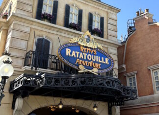 Exterior sign of Remy's Ratatouille Adventure.
