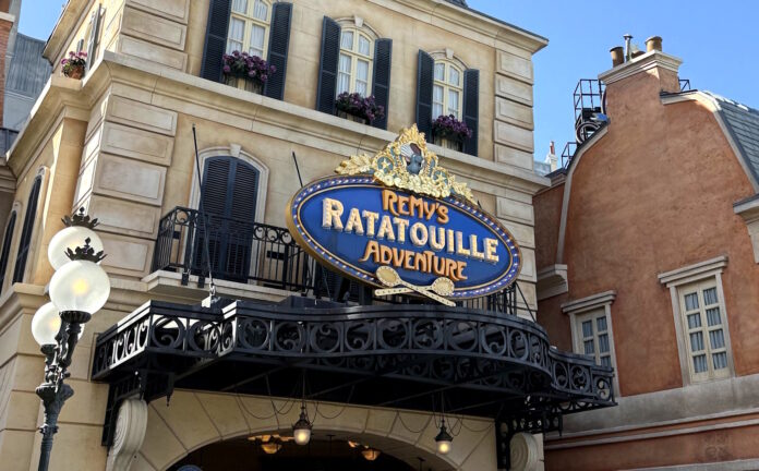 Exterior sign of Remy's Ratatouille Adventure.