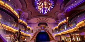 Grand Hall atrium in the Disney Destiny cruise ship.