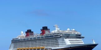 Disney Cruise Line Wins Condรฉ Nast Traveler Award for Best Large Ship Cruise Line Disney Fantasy ship in the water.