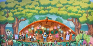 Concept art of the 'Bluey' stage show in Disneyland Park.