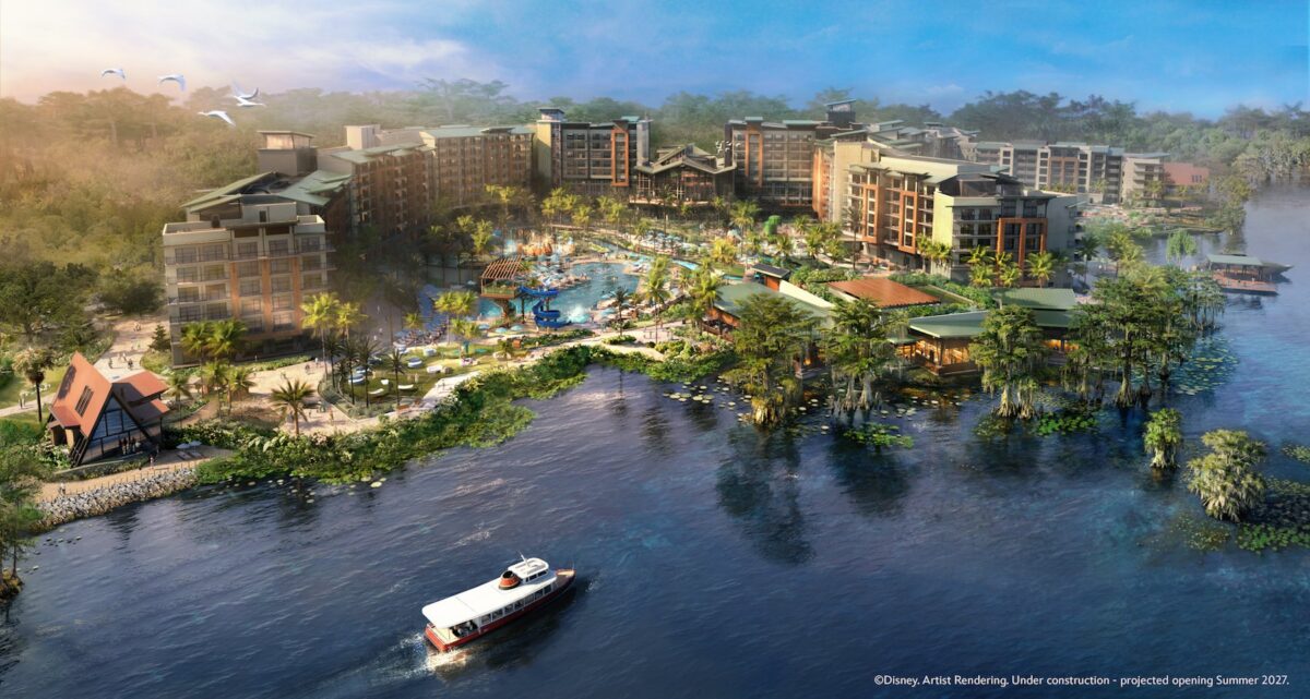 Concept art of Disney Lakeshore Lodge from Bay Lake.