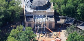Aerial view of construction of the Indiana Jones ride at Animal Kingdom.