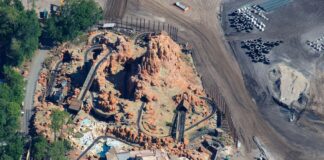 Barrier Going Up to Hide Villains Land Construction Near Big Thunder Mountain Railroad Aerial picture of a new wall being built near Big Thunder Mountain Railroad.