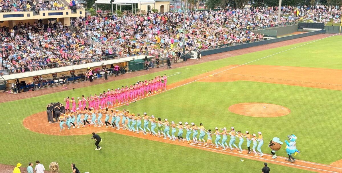 Loco Beach Coconuts and Party Animals dancing before their Banana Ball game.