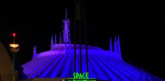 Why the Space Mountain Overhaul Rumor Makes More Sense Than Ever Entrance of Space Mountain at night.