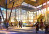 Disney’s Lakeshore Lodge Gets New Concept Art with Pocahontas & Nature Inspiration Lakeshore Lodge lobby concept art showing colorful glass leaves.